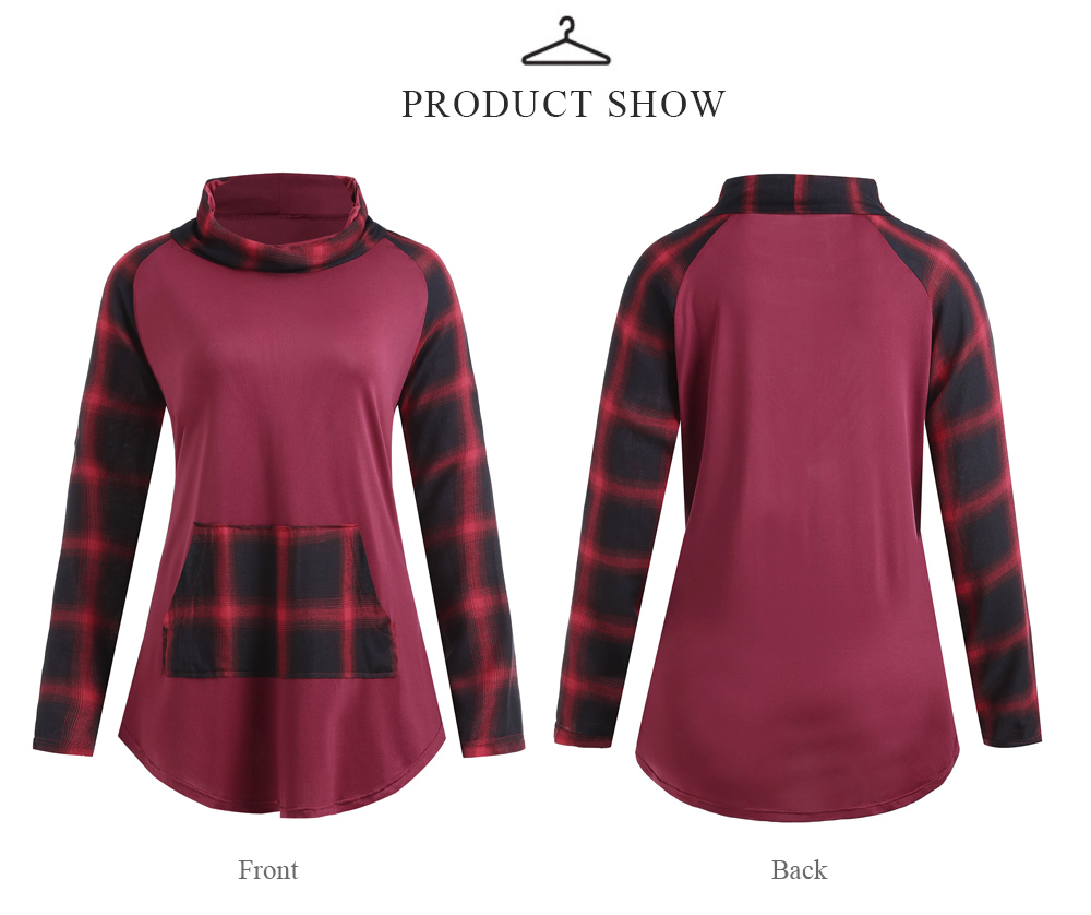 Plus Size Plaid Panel Turtleneck Tee