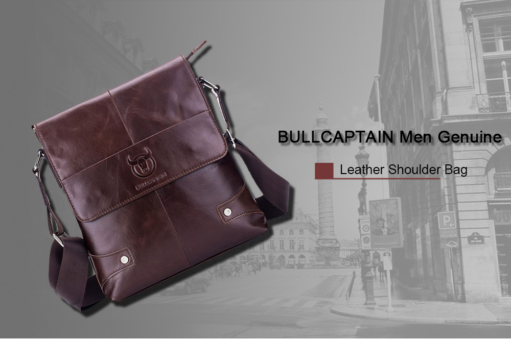 BULLCAPTAIN Business Leather Shoulder Bag for Men