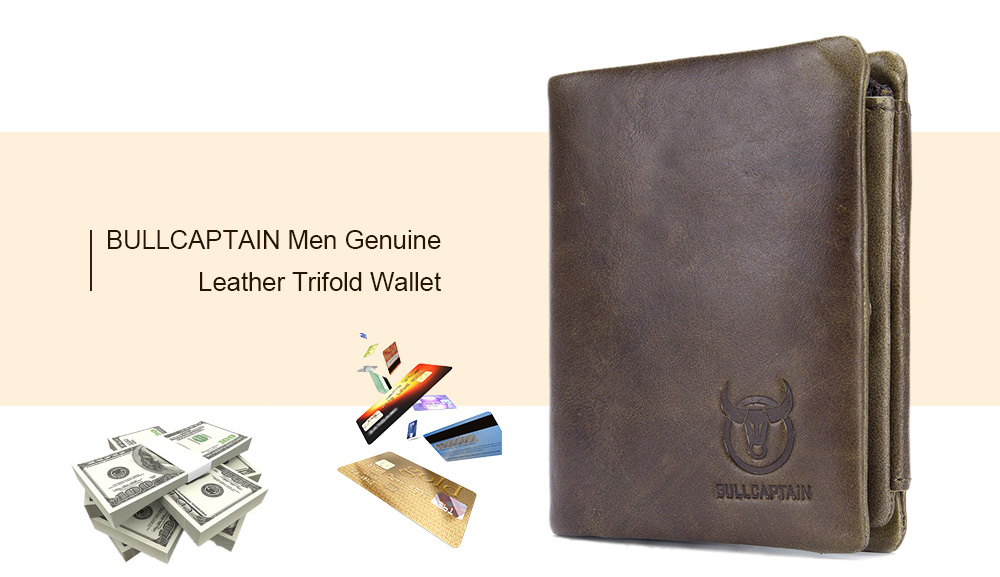 BULLCAPTAIN Genuine Leather Trifold Wallet for Men
