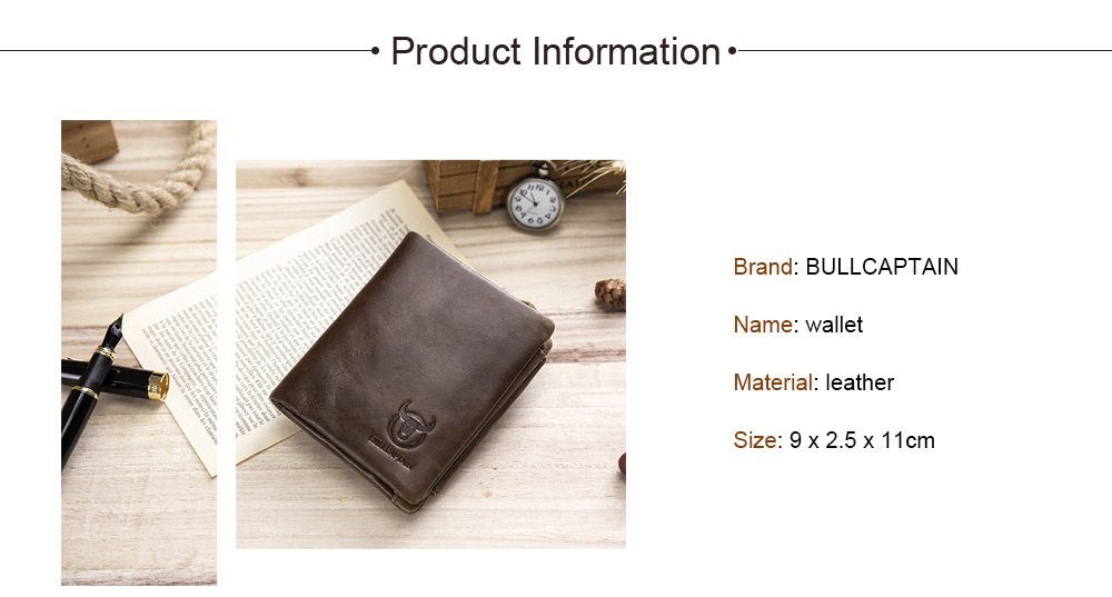 BULLCAPTAIN Genuine Leather Trifold Wallet for Men