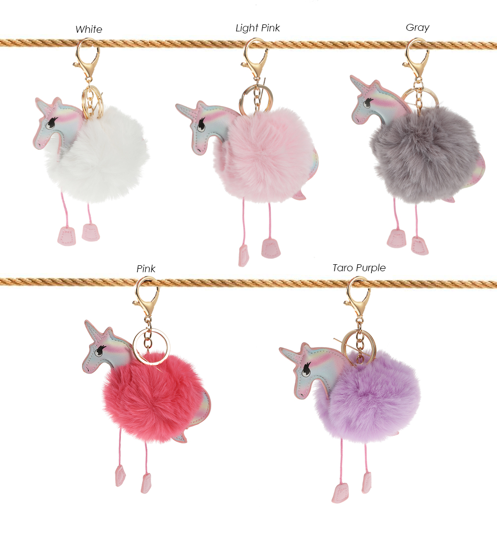 Cute Fluffy Rainbow Horse Keychain PU Rabbit Fur Key Chain