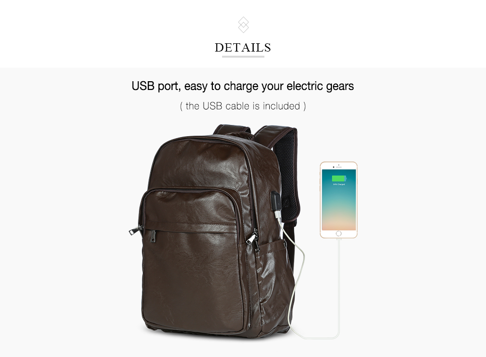 Guapabien Men Backpack USB Charge PU Leather Waterproof Business Bag