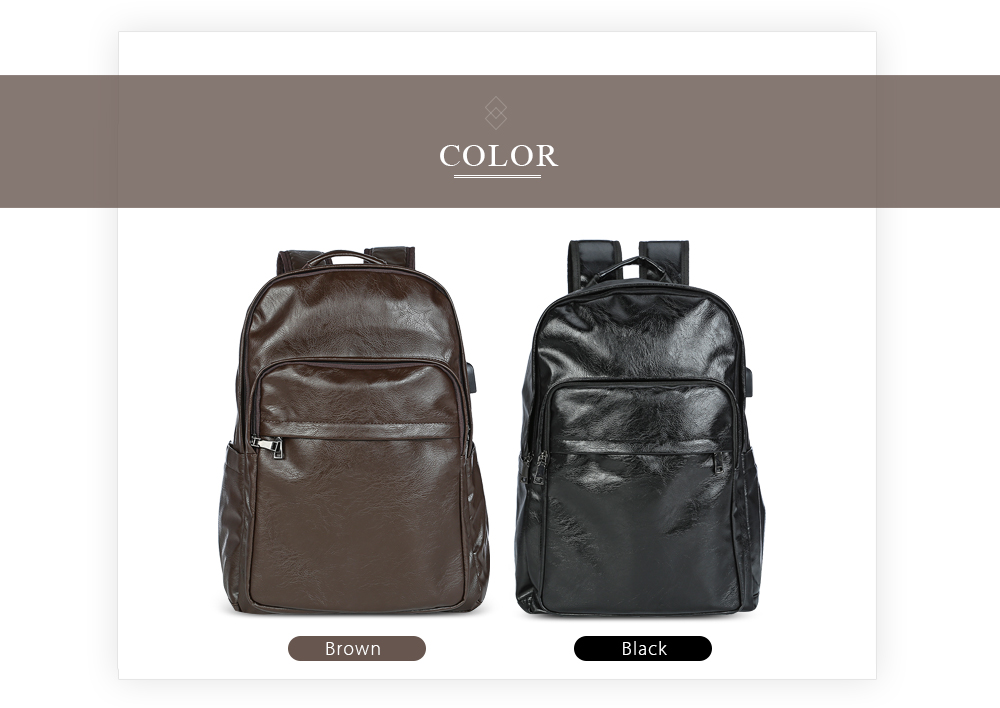 Guapabien Men Backpack USB Charge PU Leather Waterproof Business Bag