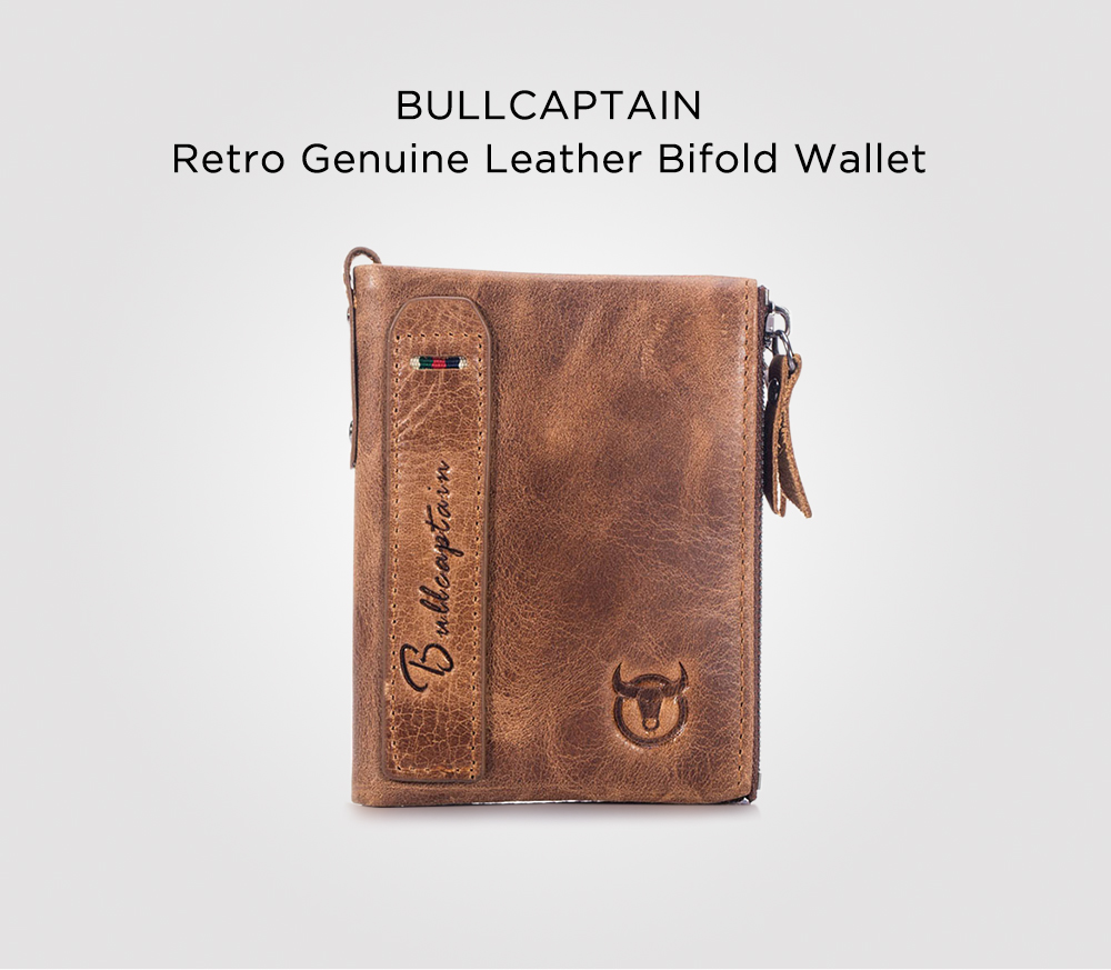 BULLCAPTAIN Genuine Leather Bifold Wallet for Men