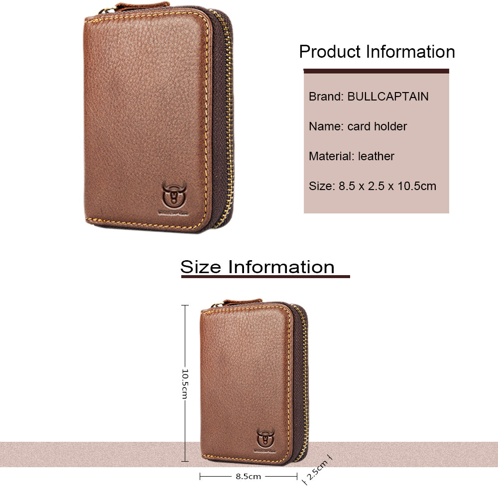 BULLCAPTAIN Leisure Zipper Around Genuine Leather Card Holder for Men