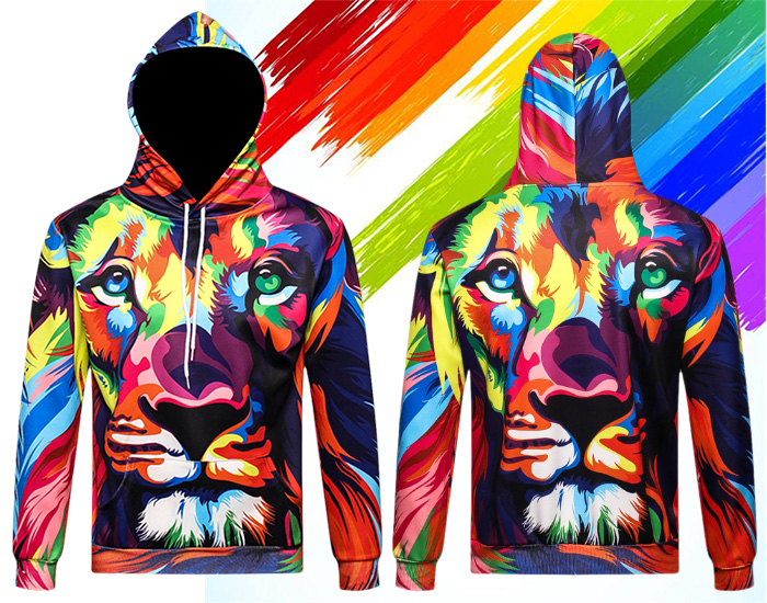 3D Color Block Lion Print Pullover Hoodie