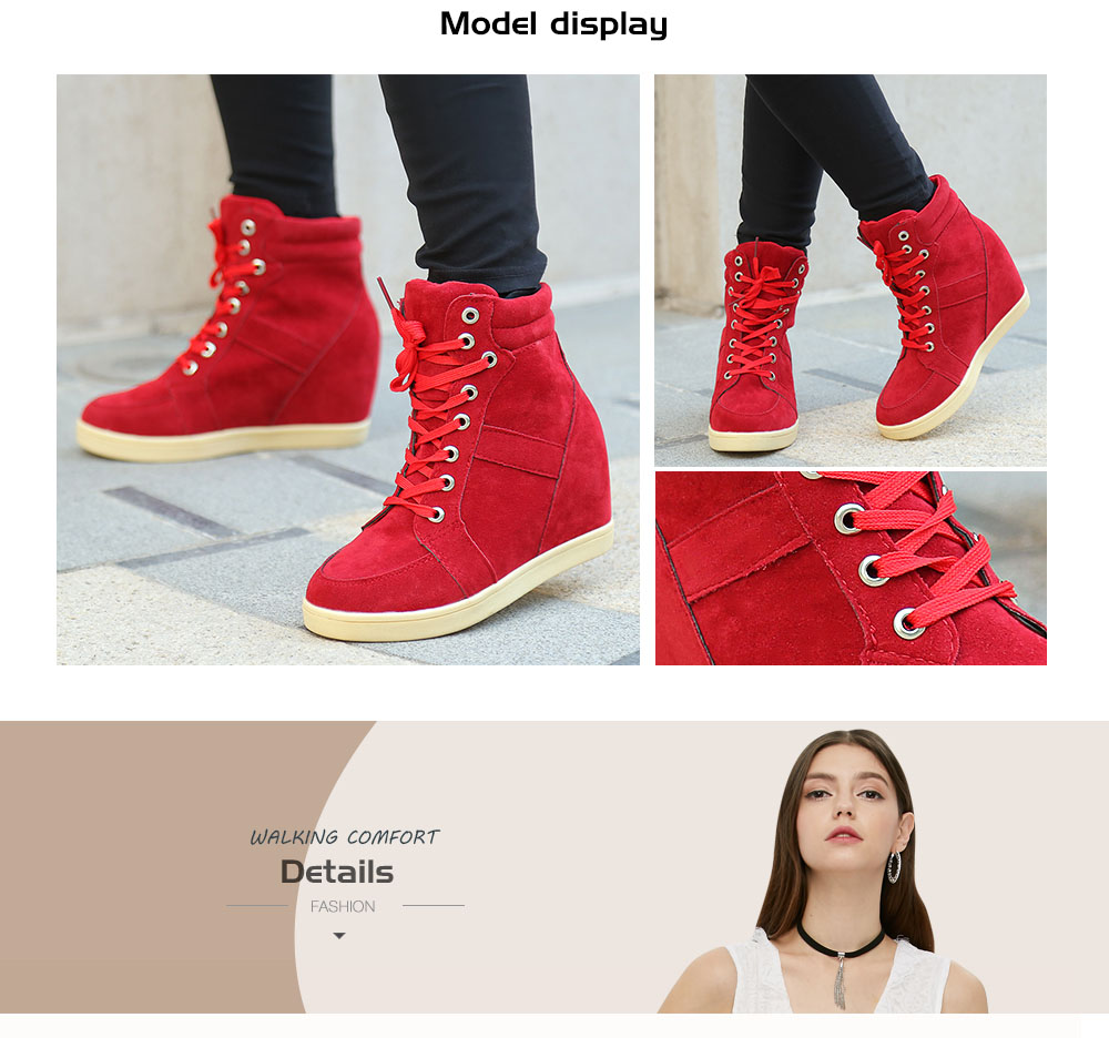 Trendy Round Toe Lace-up Flat Heel Height Increasing Women Elevator Shoes
