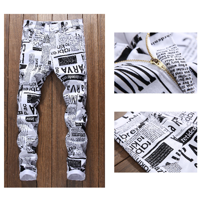 Zipper Fly Newspapers Print Skinny Jeans
