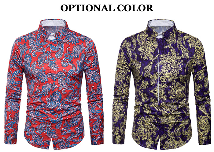 Turndown Collar Cover Placket 3D Paisley Print Shirt