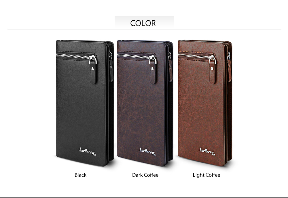 Baellerry Solid Color Men Cell Phone Money Photo Card Clutch Wallet
