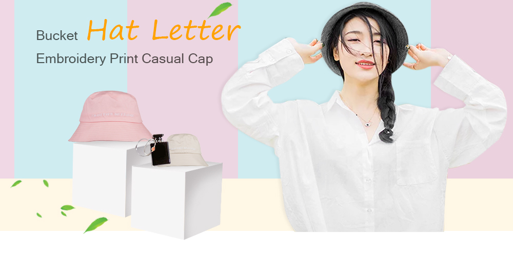 Bucket Hat Letter Embroidery Print Casual Style Women Men Cap