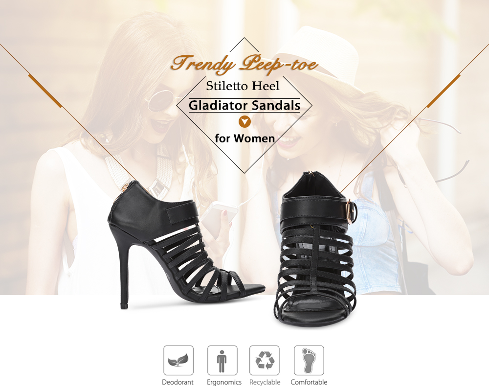 Trendy Peep-toe Stiletto Heel Sandals Women Gladiator Shoes