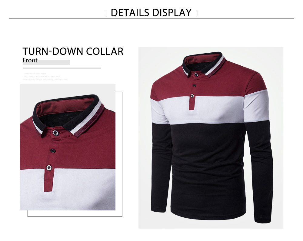 Casual Turn-down Collar Long Sleeve Button Color Blocking Men T-shirt