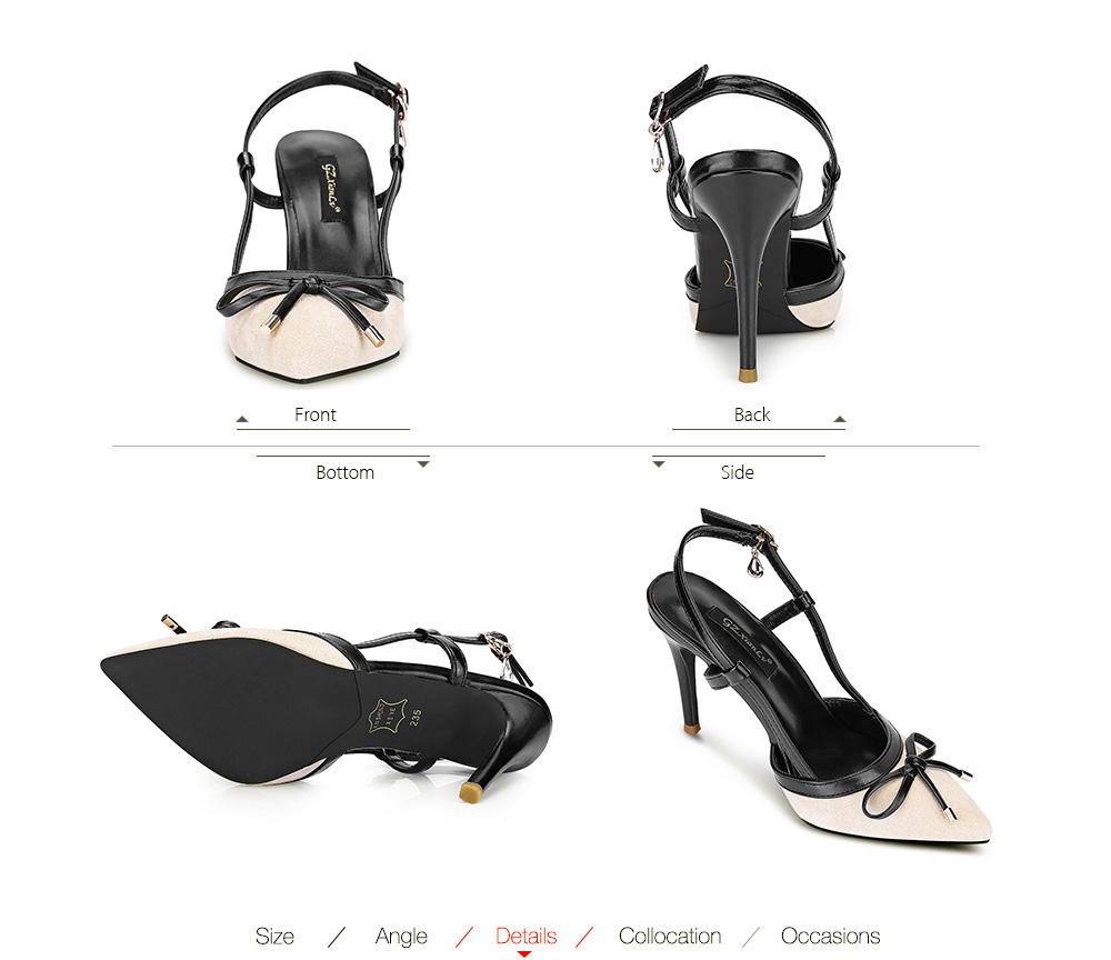 Trendy Pointed Toe Bowknot Stiletto Heel Buckle Slingback Women Sandals