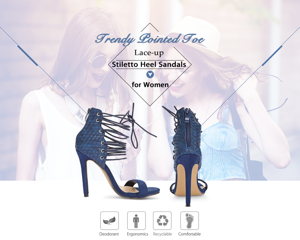 Trendy Pointed Toe Lace-up Criss-cross Strap Stiletto Heel Sandals Women Shoes