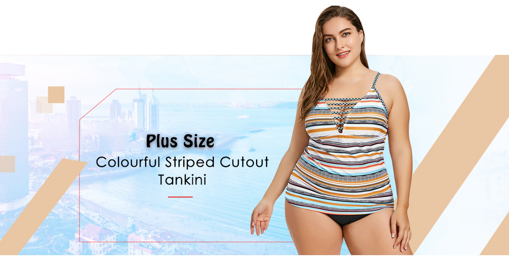 Plus Size Colourful Striped Cutout Tankini