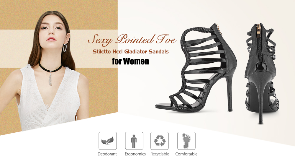 Sexy Pointed Toe Stiletto Heel Strappy Gladiator Sandals Women High-heeled Shoes