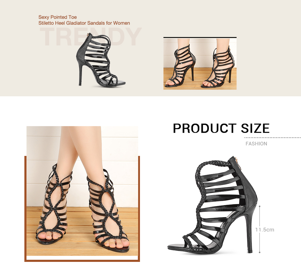 Sexy Pointed Toe Stiletto Heel Strappy Gladiator Sandals Women High-heeled Shoes