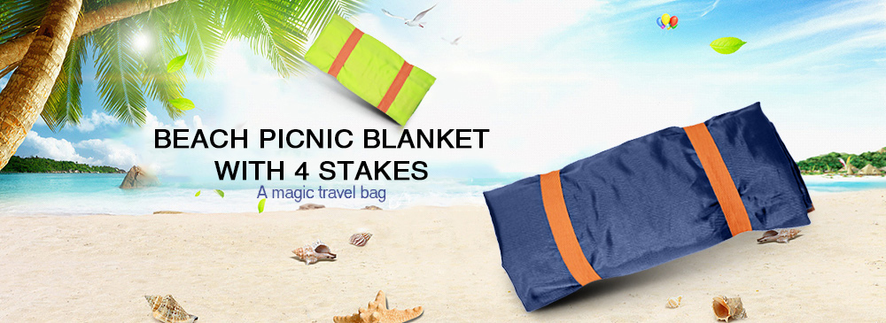 Guapabien Beach Picnic Water-resistant Sand-free Outdoor Blanket Portable Mat with 4 Stakes