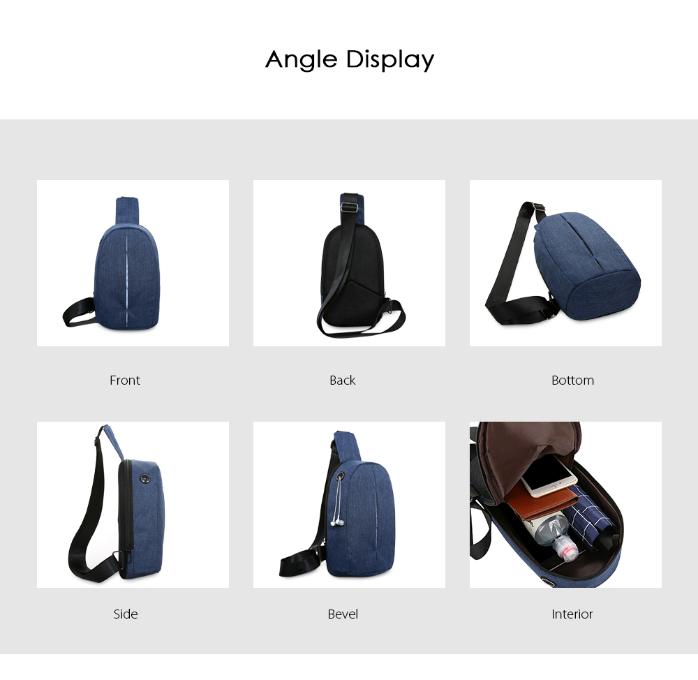 Canvas Casual Men Chest Pack Male Travel Crossbody Bag with Earphone Port