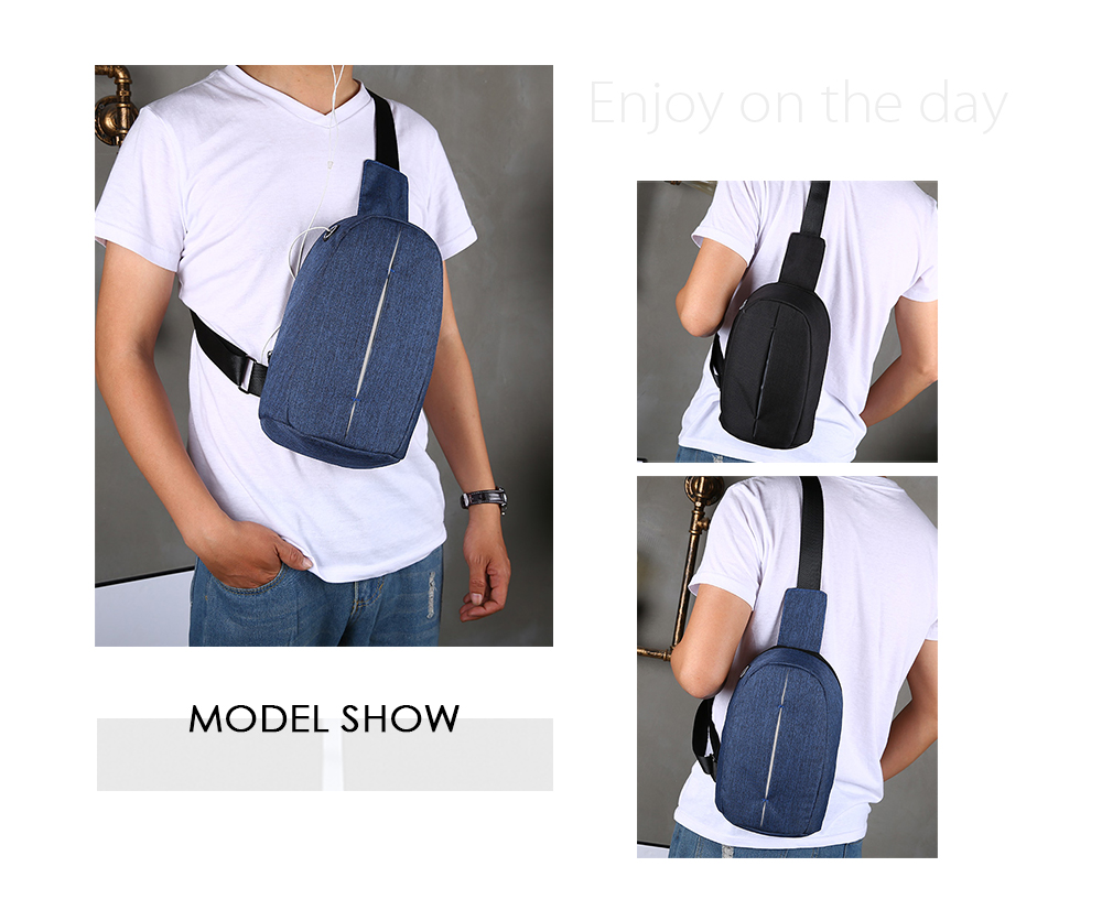 Canvas Casual Men Chest Pack Male Travel Crossbody Bag with Earphone Port