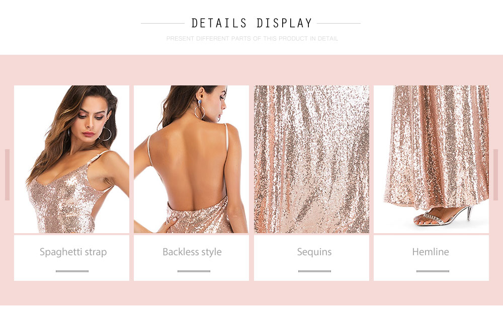 Sexy Spaghetti Strap Backless Sequin A-line Women Maxi Slip Dress