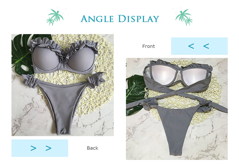 Sexy Strapless Padded Underwire Ruffle Solid Color Low Waist Women Bikini Set