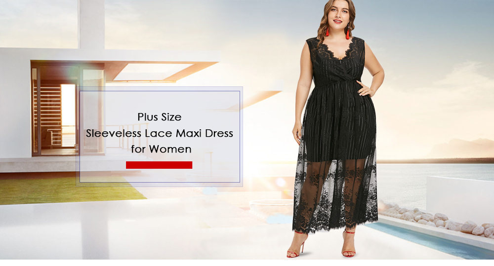 Plus Size Sleeveless Maxi Lace Dress