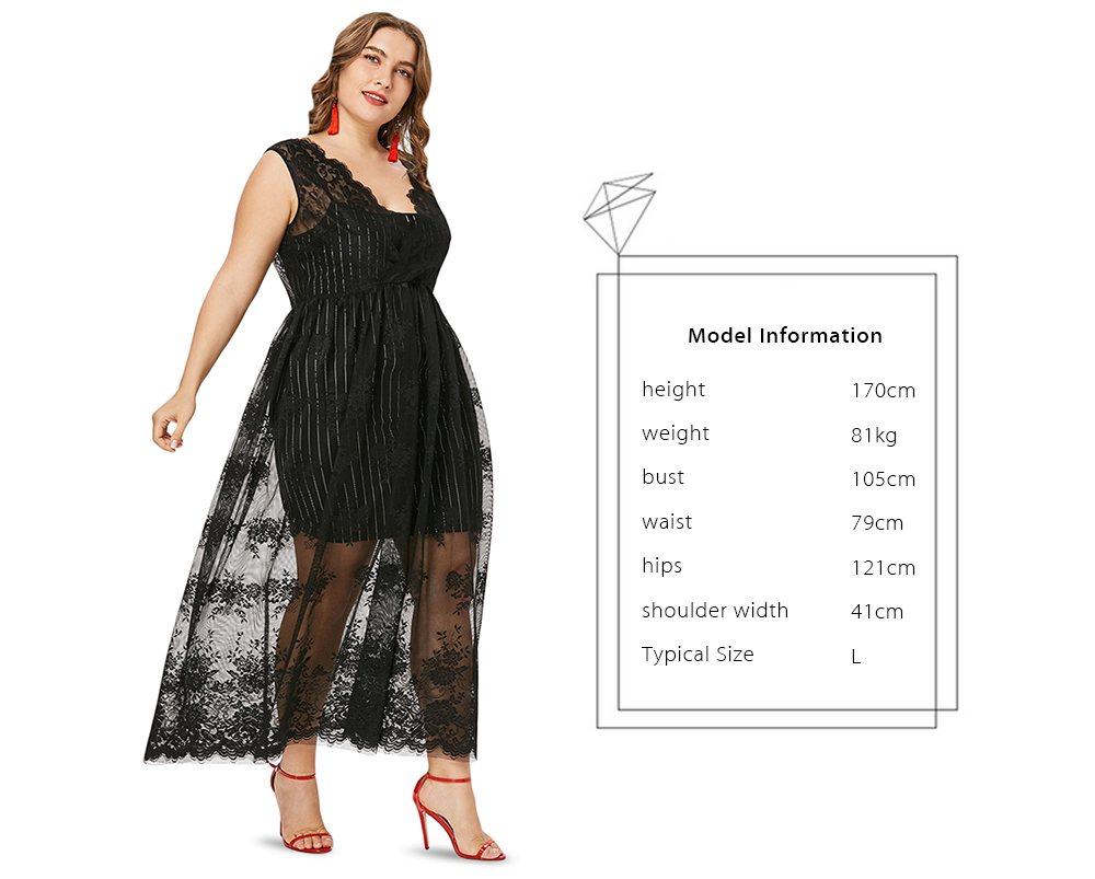 Plus Size Sleeveless Maxi Lace Dress