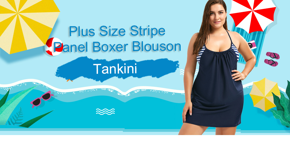 Plus Size Cami Boxer Blouson Tankini Set