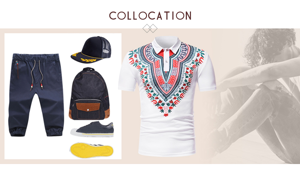 ZT - PL05 Men African Print Pullover Short Sleeve Summer Casual Shirt with Turn-down Collar