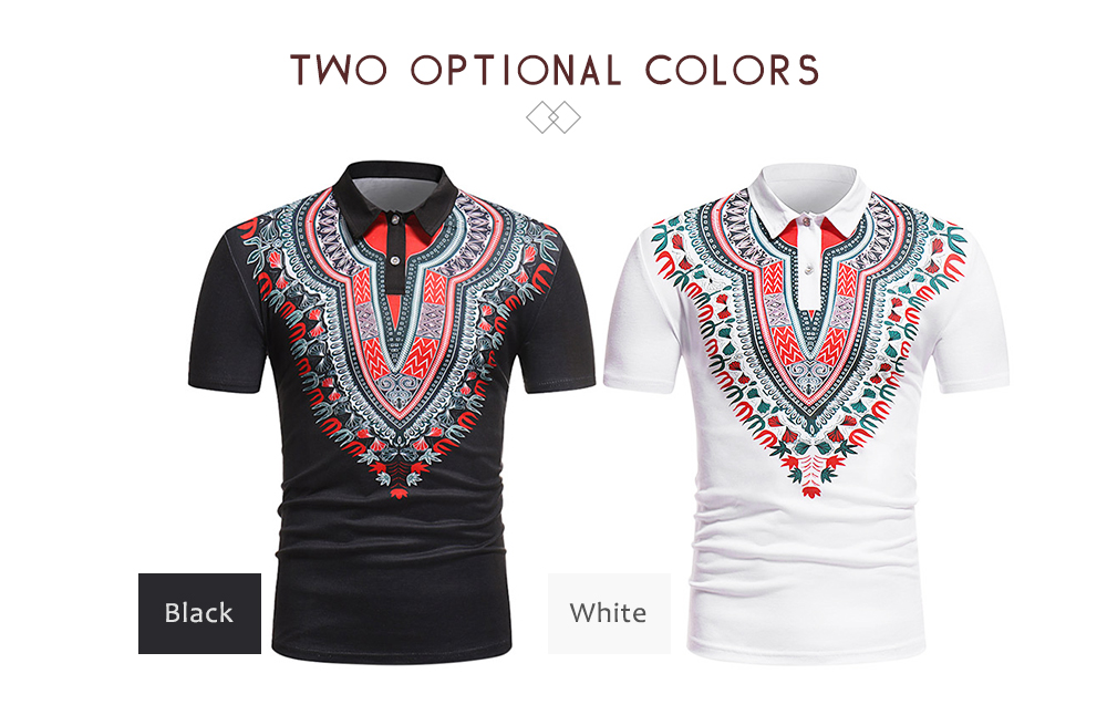 ZT - PL05 Men African Print Pullover Short Sleeve Summer Casual Shirt with Turn-down Collar