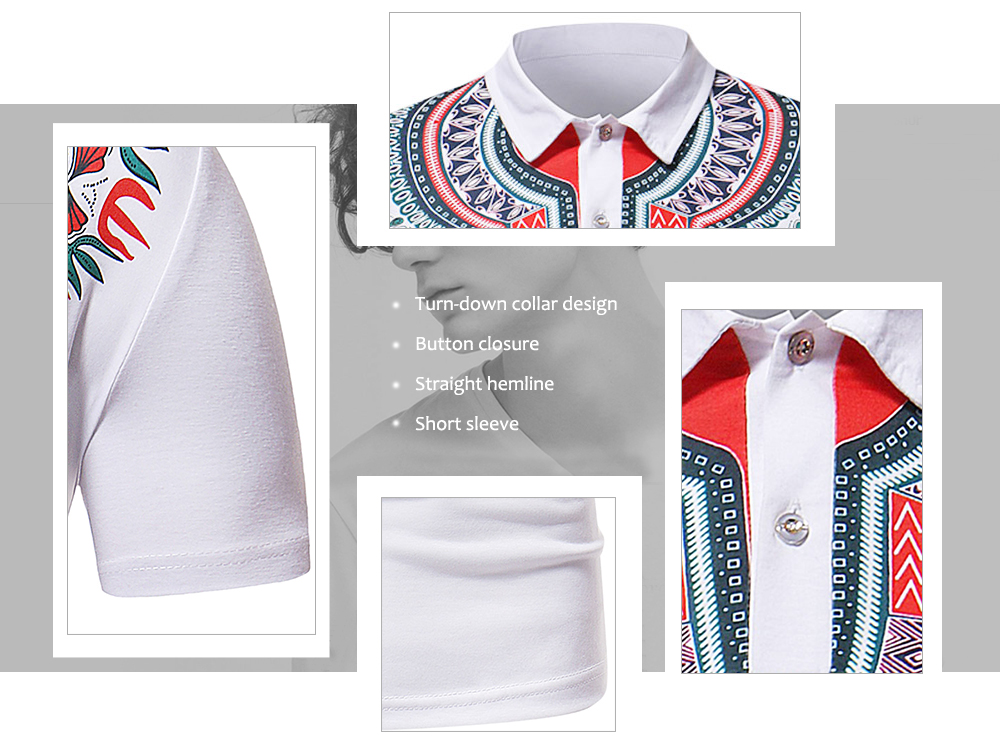 ZT - PL05 Men African Print Pullover Short Sleeve Summer Casual Shirt with Turn-down Collar