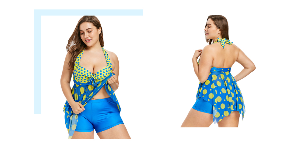 Plus Size Polka Dot Halter Tankini Set