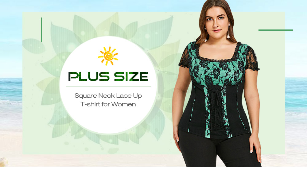 Plus Size Square Neck Lace Up T-shirt