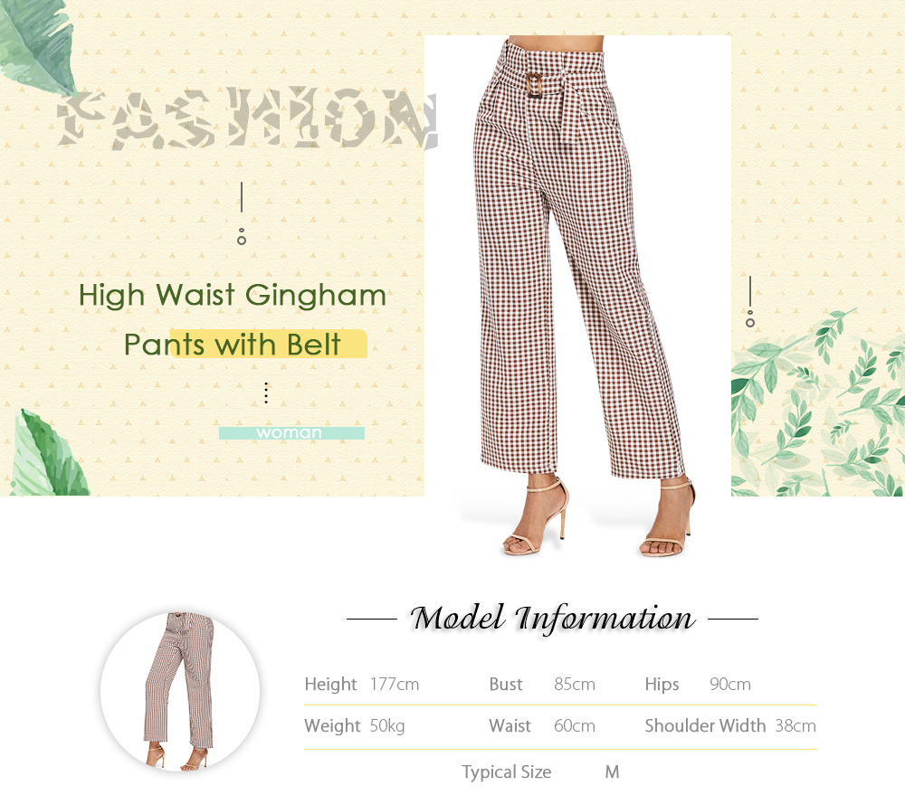 High Waisted Gingham Pants with Belt