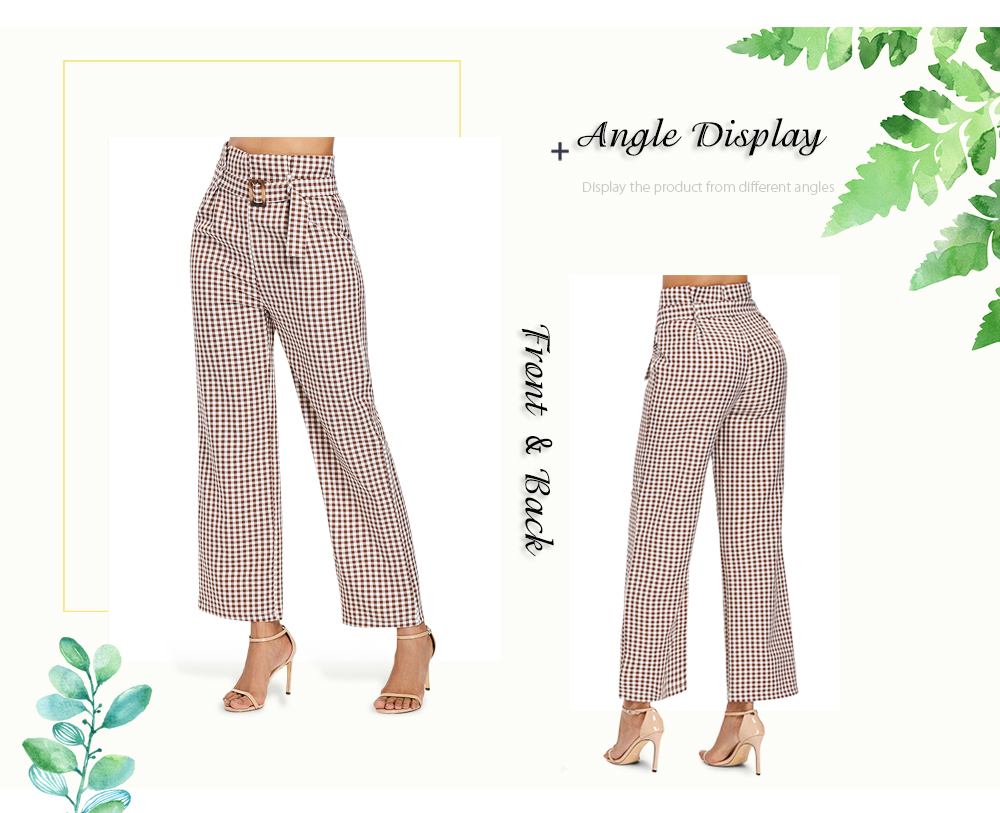 High Waisted Gingham Pants with Belt