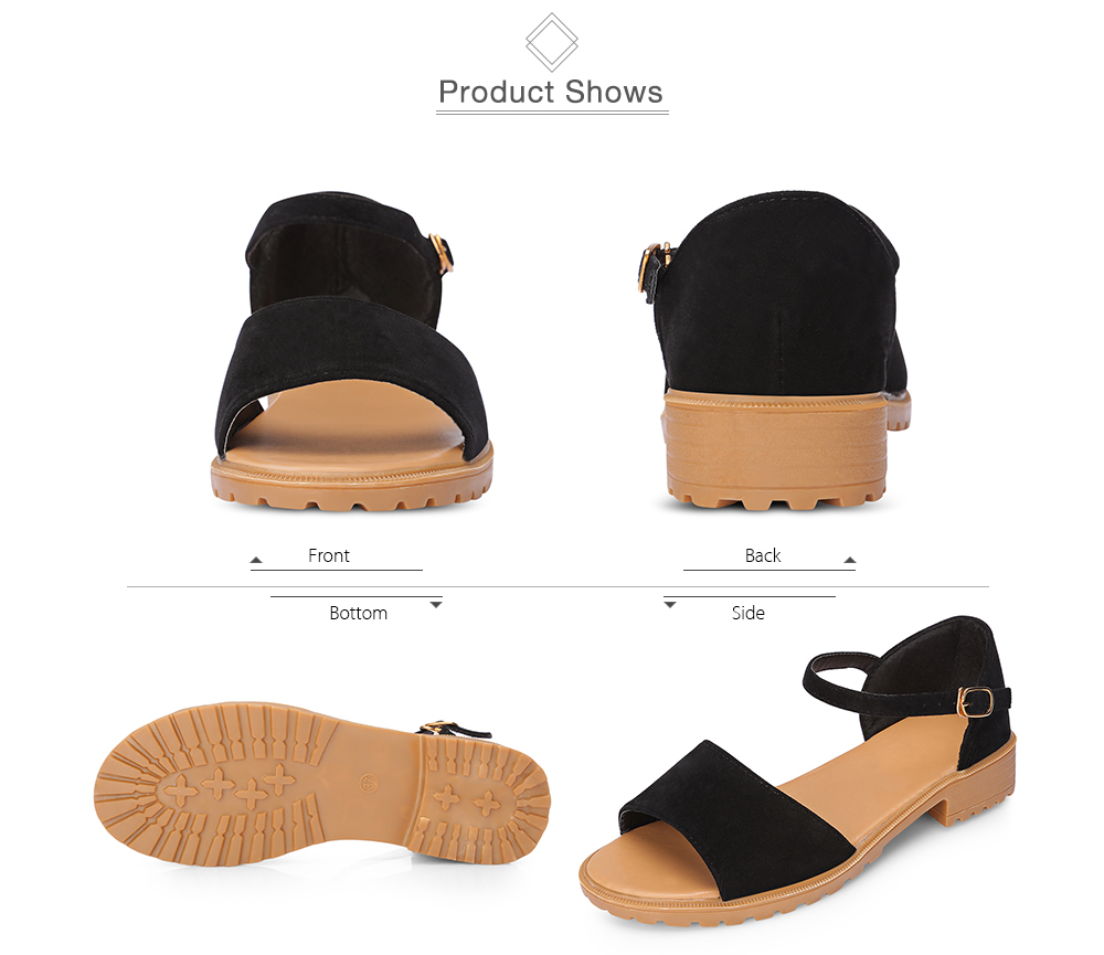 Summer Women Low Heel Open-toe Ankle Strap Buckle Flat Shoes Sandals