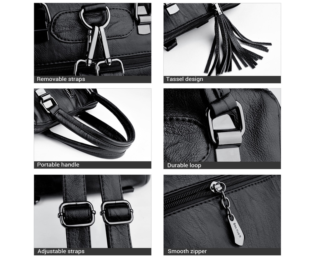 PU Leather Handbag Women Tassel Female Shoulder Tote Top-handle Bag ...