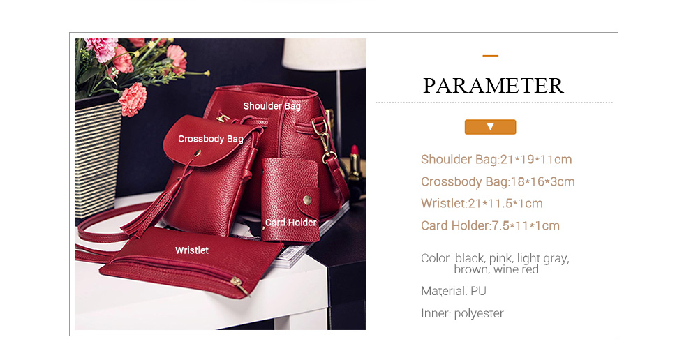 4pcs Elegant Tassel Women Shoulder Crossbody Composite Bag Card Holder Wristlet