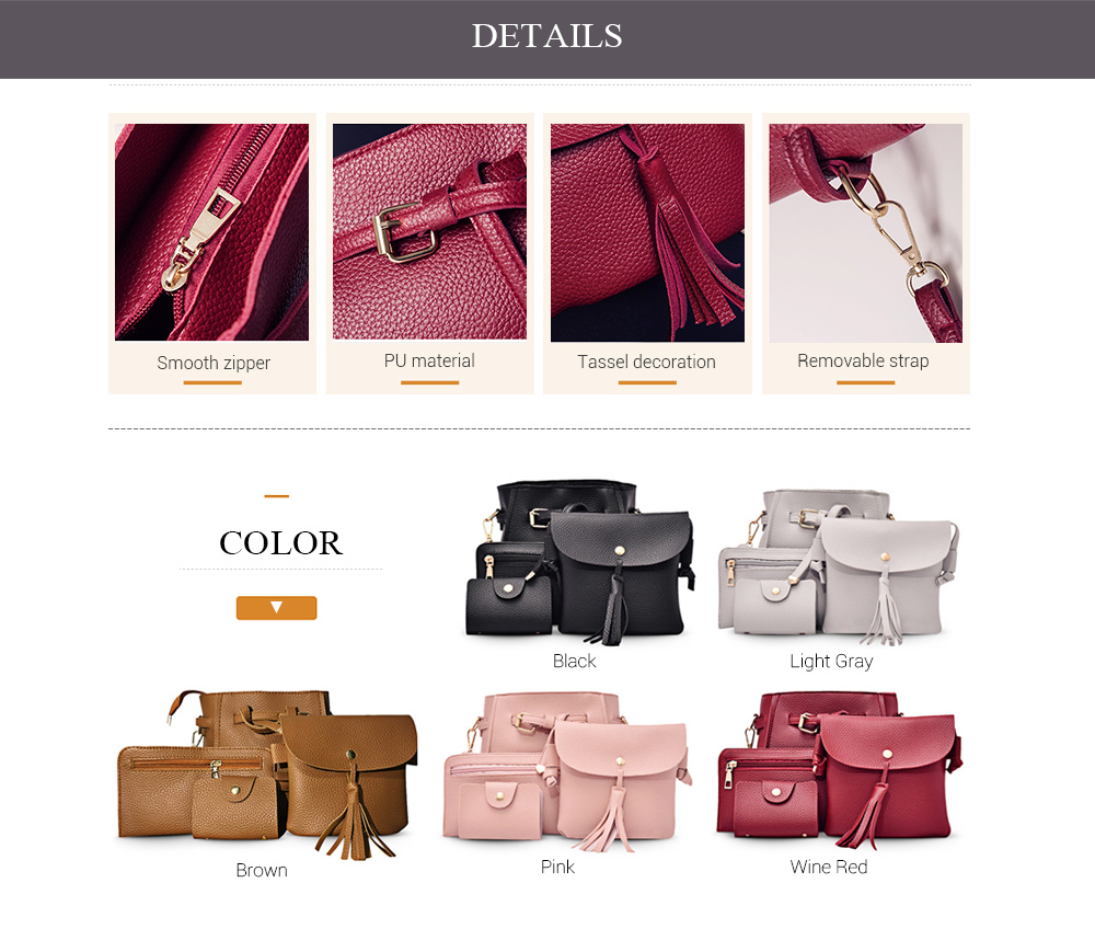 4pcs Elegant Tassel Women Shoulder Crossbody Composite Bag Card Holder Wristlet