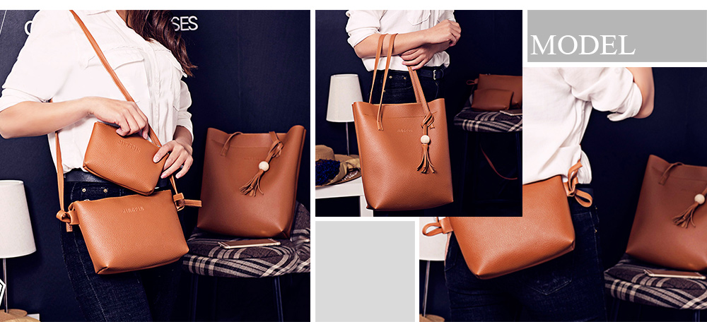 3pcs Stylish Tassel Elegant Women Shoulder Crossbody Tote Composite Bag Purse