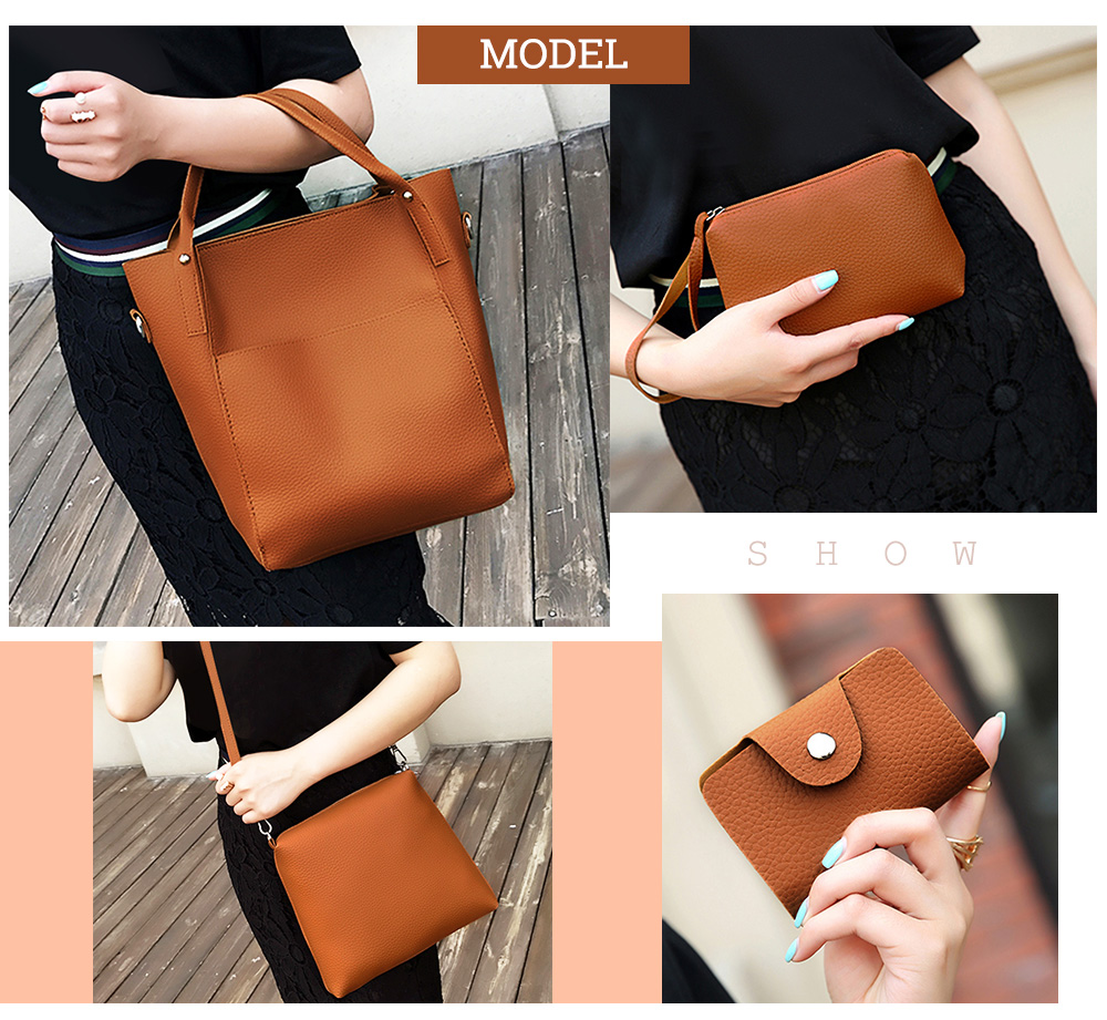 4pcs Women PU Leather Handbag Shoulder Crossbody Bag Wristlet Card Holder