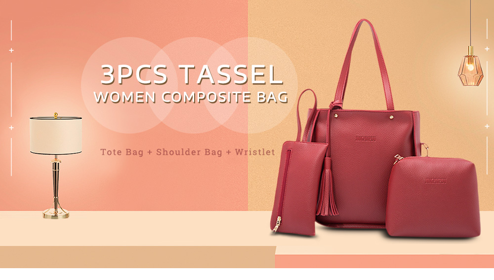 3pcs Tassel Elegant Handbag Women Shoulder Tote Crossbody Composite Bag Wristlet