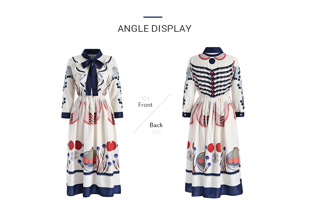 Bow Neck Ruffled Printed Midi Dress