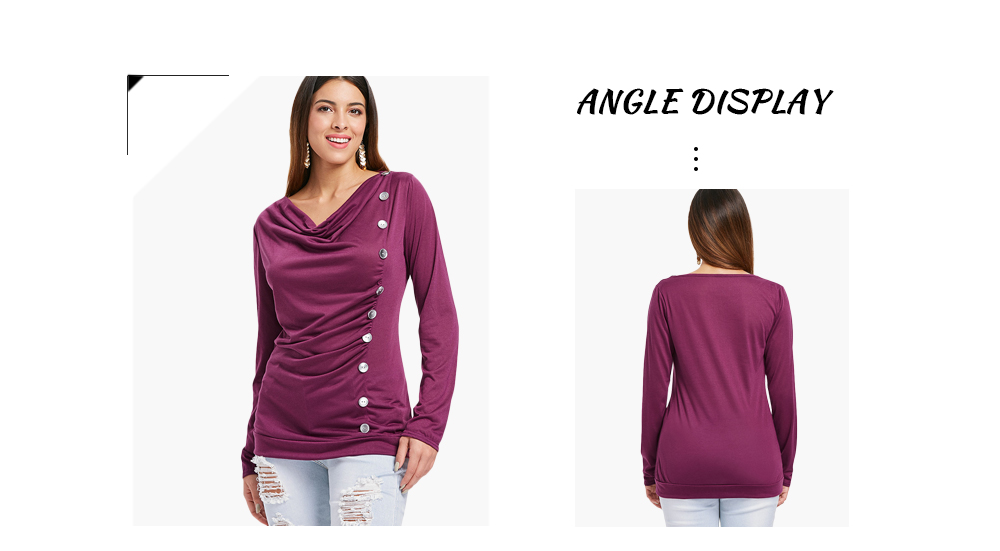 Cowl Neck Button Embellished T-shirt