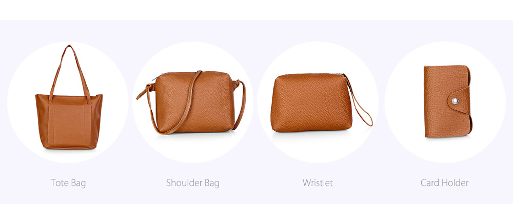 Guapabien 4pcs Women Shoulder Tote PU Leather Composite Bag Wristlet Card Holder