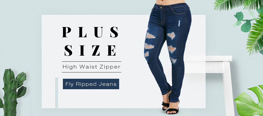 Plus Size High Waist Ripped Jeans