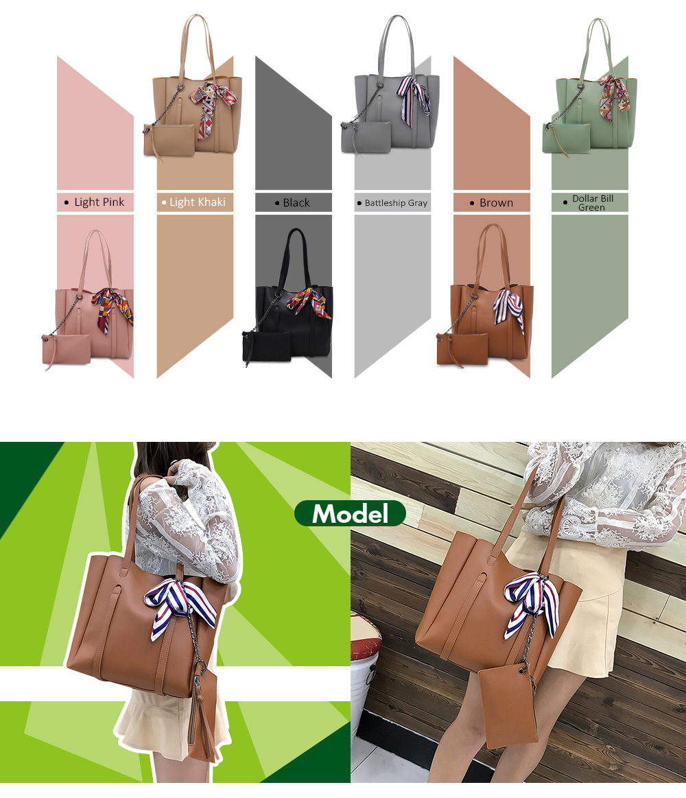 2pcs Casual Women Shoulder Tote PU Leather Composite Bag Female Handbag Clutch