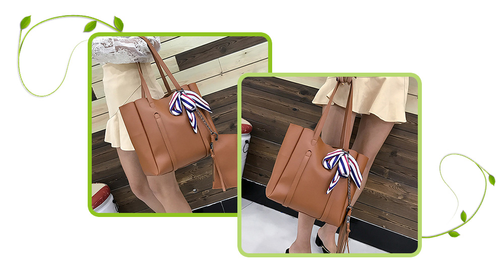 2pcs Casual Women Shoulder Tote PU Leather Composite Bag Female Handbag Clutch